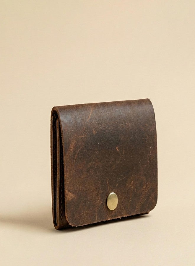 STRUTT Crushed Finish Genuine Leather Batua Wallet for Men & Women | Handcrafted Brown Leather Cash & Card Holder | Snap Button Closure | Compact Traditional Money Pouch - Image 2